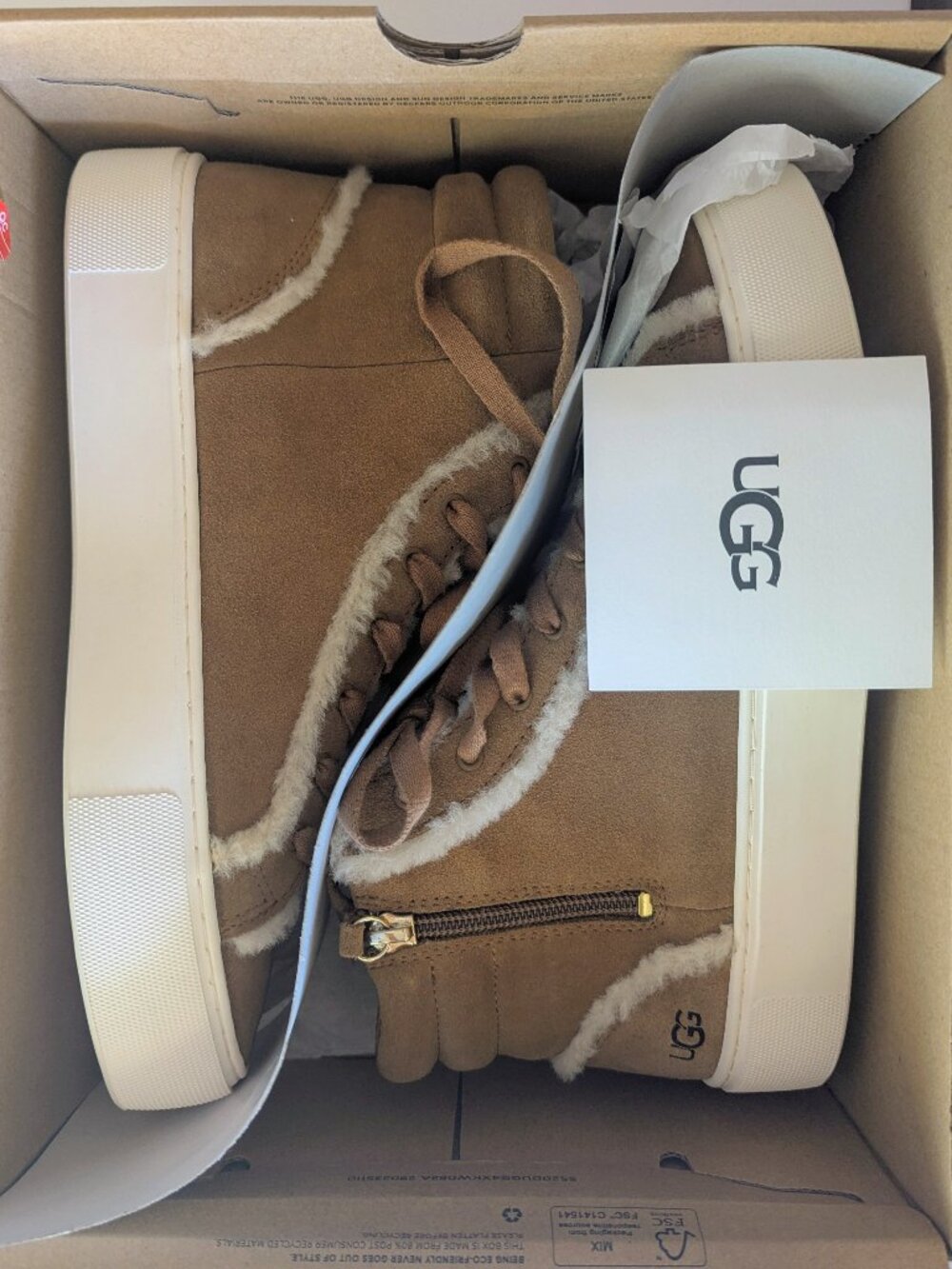 UGG Olli Heritage Suede Shearling Sneaker Zipper 8.5 Chestnut BRAND NEW